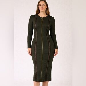 Capsulle Boutique Brand Long Sleeve Dress in Dark Green Zipper Front New